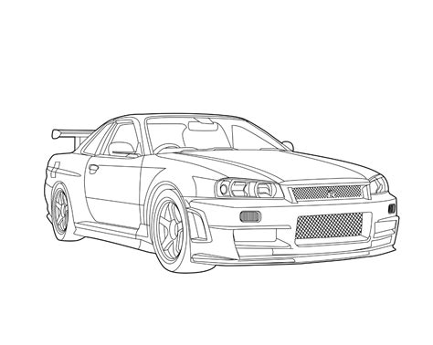 Nissan r34 gtr vector line drawing illustration digital vector – Artofit
