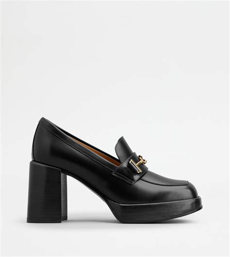 Tod's Heeled Loafers In Leather In Black | ModeSens