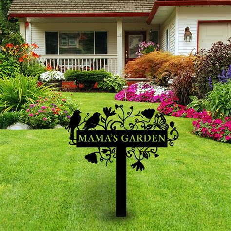Custom Metal Garden Sign With Flowers, Garden Metal Stake With Birds ...