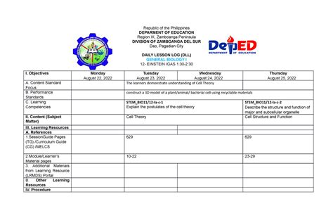 DLL Gen Bio Week 1 - Ge. Bio 1 - Republic of the Philippines DEPARMENT ...