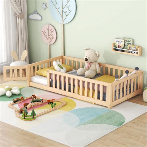 Amazon.com: Harper & Bright Designs Twin Size Floor Bed Frame, Wooden ...