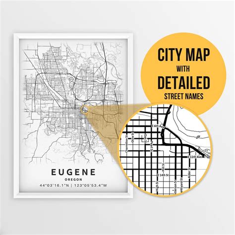 Printable Map of Eugene, Oregon, USA With Street Names - Instant ...