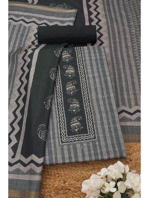 Buy Soch Womens Grey Batik Stripes Unstitched Kurta with Unstitched ...