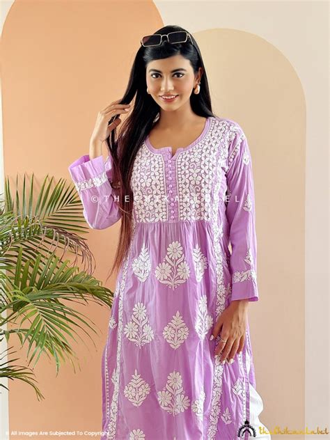 Lavender Amulya Cotton Chikankari Nyra Kurti – The Chikan Label