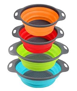 Collapsible Colander and Strainer Set of 4 - Silicone Kitchen Strainers ...