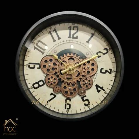 HDC Light Yellow & Black Vintage Round Wall Clock with Running Gear De