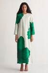 Buy Green Cotton Embroidery Round Neck Bloom Floral Print Long Kurta ...