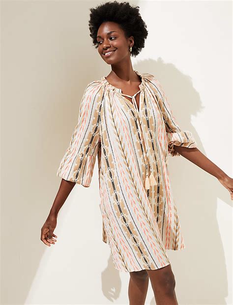 Buy Cotton Blend Jacquard Beach Cover Up Kaftan at Marks & Spencer