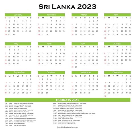 Sri Lanka Calendar For 2023 | Free Printable Calendar 2025
