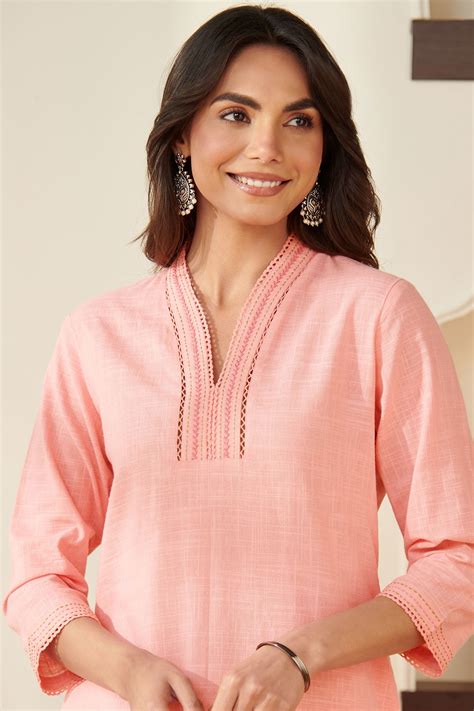 Shop Roza Zaina Pink Block Print Kurta for Women | Farida Gupta ...