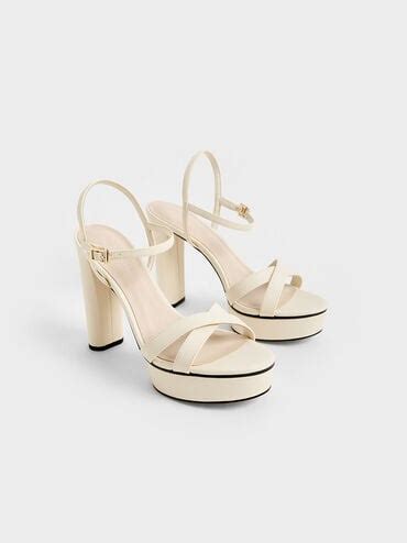 Chalk Faye Crossover Platform Heeled Sandals - Chalk - CHARLES & KEITH IN