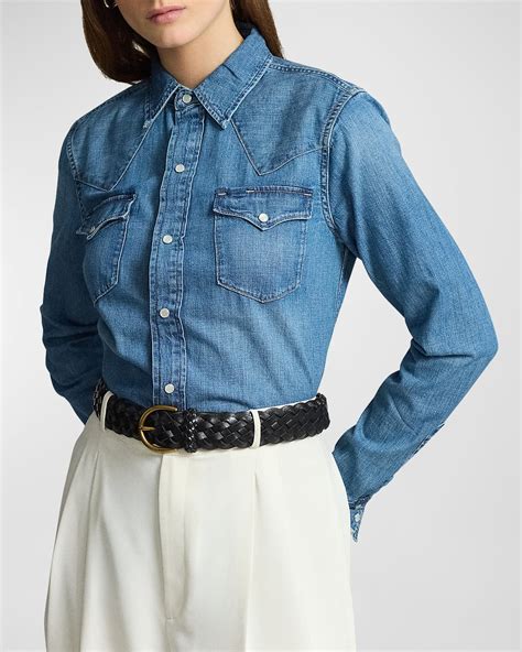 Nili Lotan Travis Denim Western Shirt | Neiman Marcus