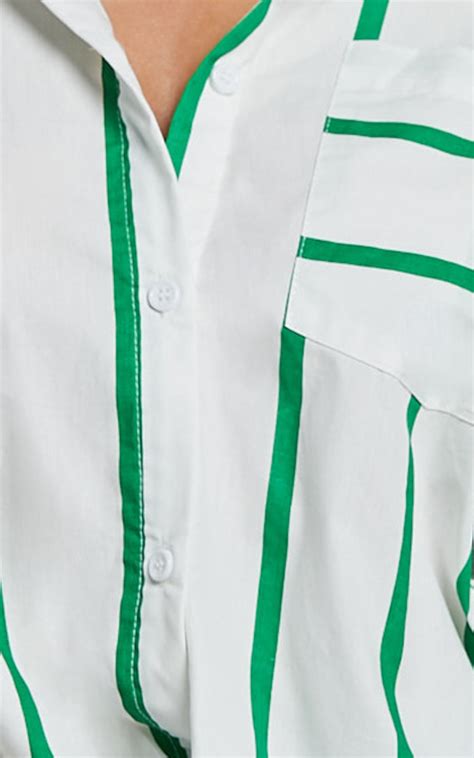 Jaycey Shirt - Long Sleeve Pocket Detail Shirt in WHITE AND GREEN ...