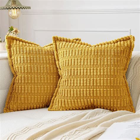 Amazon.com: MIULEE Mustard Yellow Corduroy Decorative Throw Pillow ...