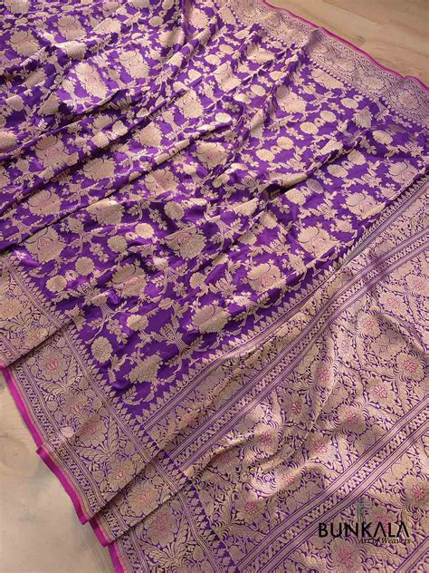 Shop Purple Kadwa Jangla Meenakari Pure Katan Silk Banarasi Saree – BUNKALA