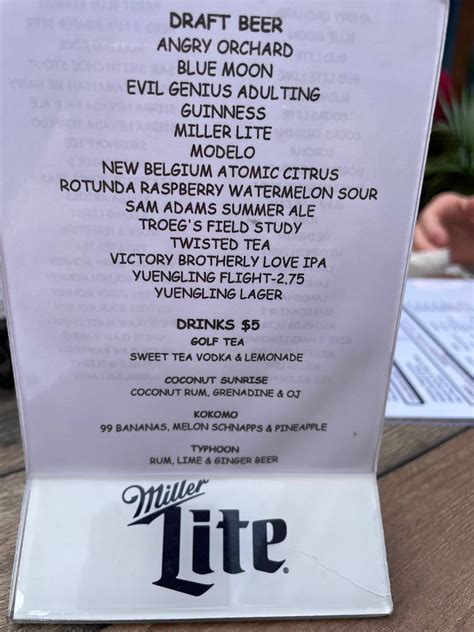 Menu at Beanie's Bar & Grill, Mount Joy