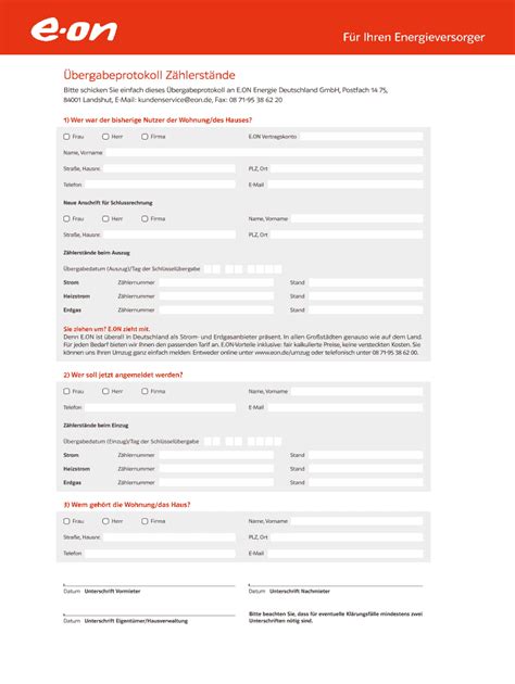 E.ON Energy Meter Reading Transfer Protocol - Leere ausfüllbare Vorlage ...