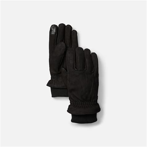 Leather Glove with Rib Knit in Black