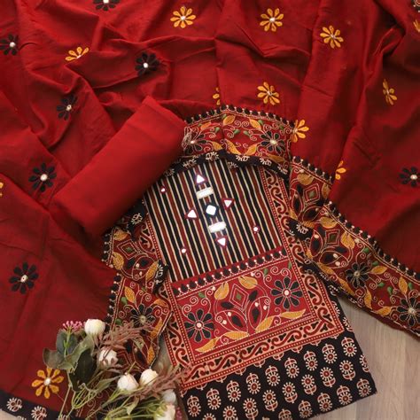 Dashtaan Onxy Black Kutch Patch with Work Ajrak Printed Cotton Suit Se ...