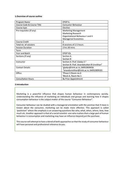 EMM-12 - Consumer Behavior - 1 of course outline Program Name EPGP IL ...