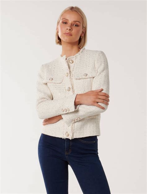 Cameron Bouclé Jacket in Cream - Size 4 to 16 - Women's Jackets