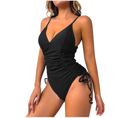 One Piece Swimsuit for Women Tummy Control Ruched Bathing Suit Strappy ...
