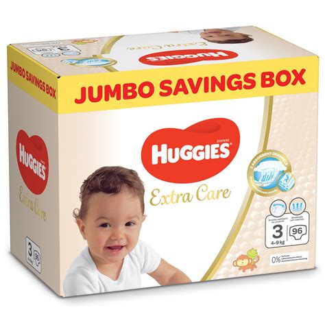 Huggies Extra Care, Size 3, 4 - 9 kg, Jumbo Box, 96 Diapers