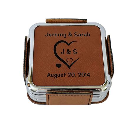 Leather Coasters Personalized with Initials Carved in Heart and Wedding ...