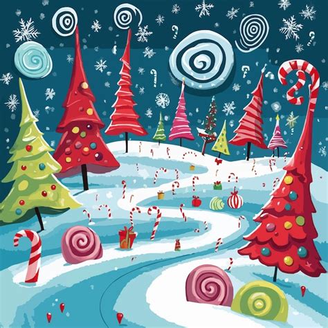 Christmas wallpaper with fantasy christmas trees candy canes and ...