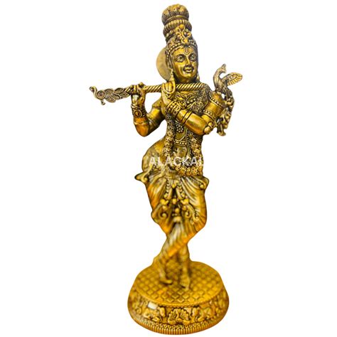 BRASS LIGHTWEIGHT KRISHNA IDOL WITH ANTIQUE SHADE – Alackal Bell Metals