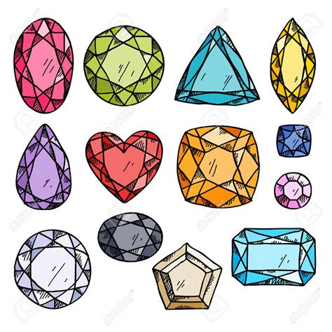 Set of colorful jewels. Hand drawn gemstones. Sketch style illustration ...
