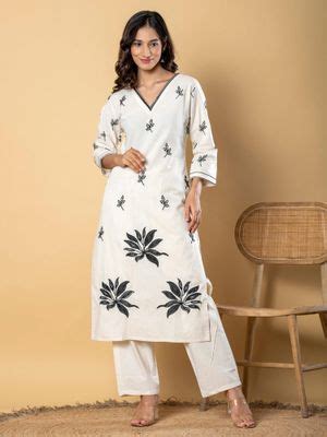Buy Readiprint Women Off White Embroidered Kurta with Palazzo (Set of 2 ...