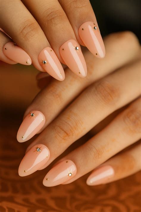 Nude Almond Rhinestone Press On Nails - Naakhun.com™