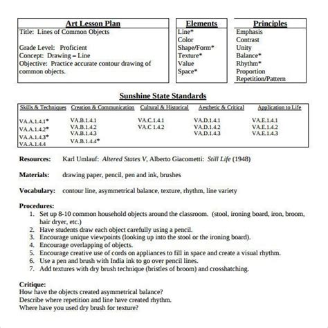 Image result for Visual Art Lesson Plan Example