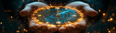 Businessman holding a digital clock holographic productivity tools task ...