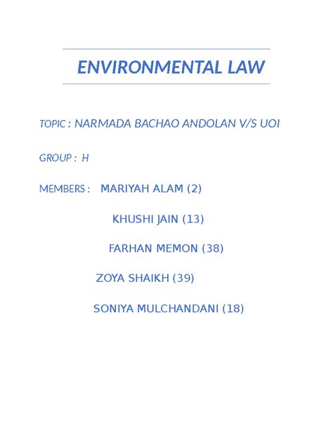 Environmental LAW - practice materials - ENVIRONMENTAL LAW TOPIC ...