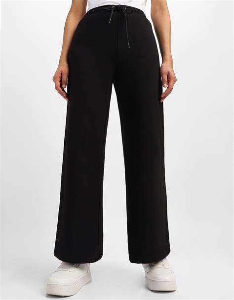 Black Plain Wide Leg Track Pant – Juneberry