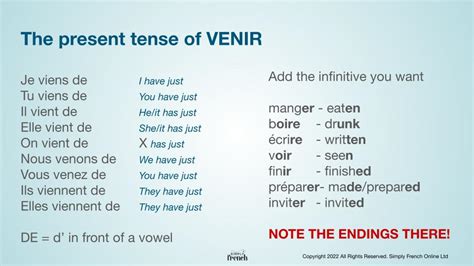 VENIR DE: to have just (done something) in French