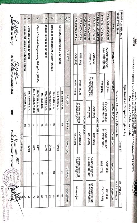 Polytechnic Computer Engineering Academic Calendar/Time Table