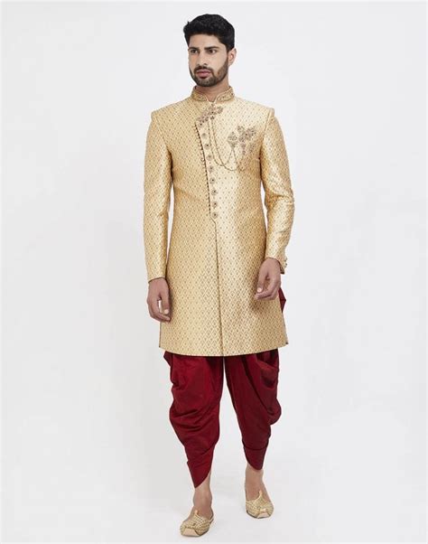 Gold Jacquard Self Design Wedding Sherwani – RS Brothers
