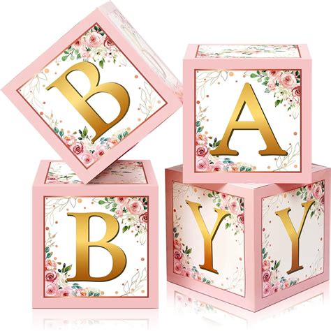 Amazon.com: Sabary Baby Boxes with Letters Rustic Floral Pink Baby ...