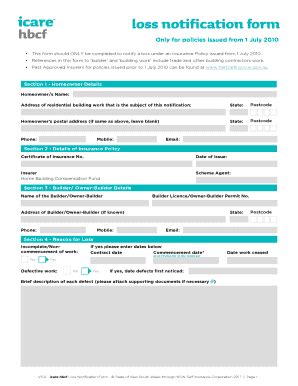 Icare Hbcf Loss Notification Form. HBCF Loss Notification Form - Fill ...