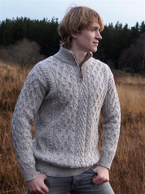 DONEGAL ZIP-NECK IRISH ARAN SWEATER - The Irish Celtic Craft Shop