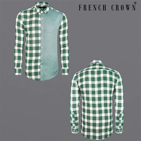 Ziggurat Green Casual Checks-Plaid Premium Linen Shirt For Men