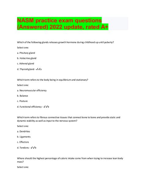 NASM practice exam questions (Answered) 2022 update, rated A+ ...
