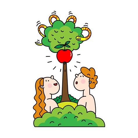 Colored vector illustration of Adam and Eve in the Garden of Eden by ...