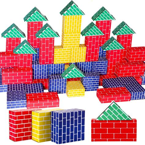 Junkin 48 Pcs Cardboard Building Blocks Extra Thick Jumbo Cardboard ...