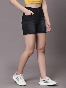 KASSUALLY Solid Women Denim Black Denim Shorts - Buy KASSUALLY Solid ...