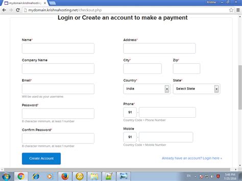 Registering Domain at Krishnahosting