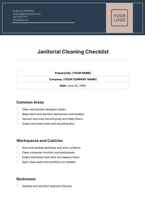 Free Canteen Cleaning Checklist Template to Edit Online